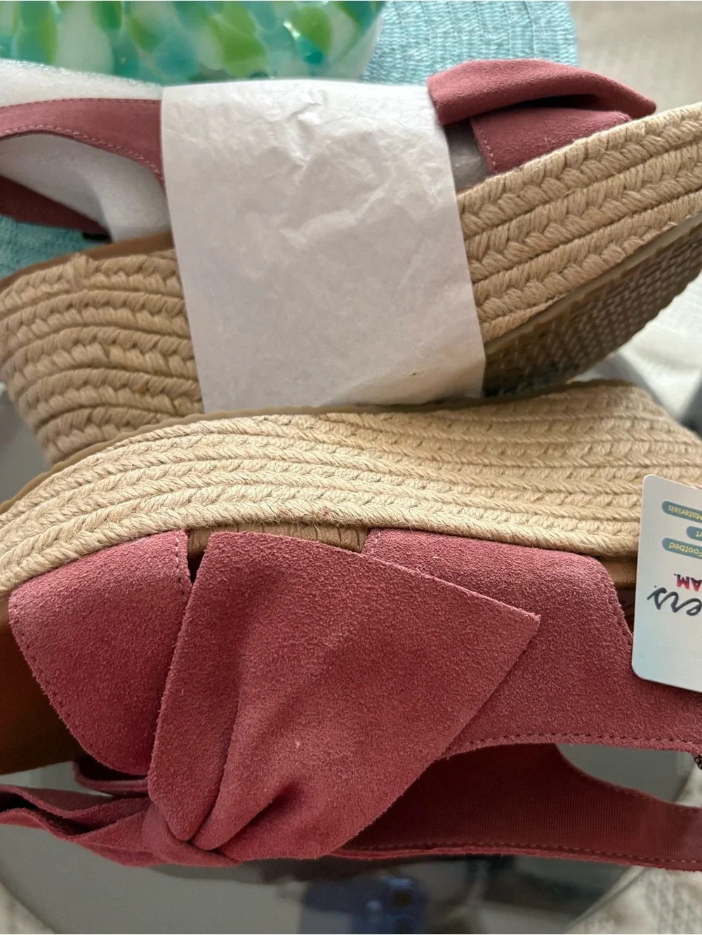 Skechers Brit-TRIPPIN~BOW Rose Leather Espadrille Wedge Sandals Size 8 NIB